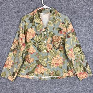 VINTAGE Women Floral Lightweight Jacket Button All over print OVER‎ SIZE Small